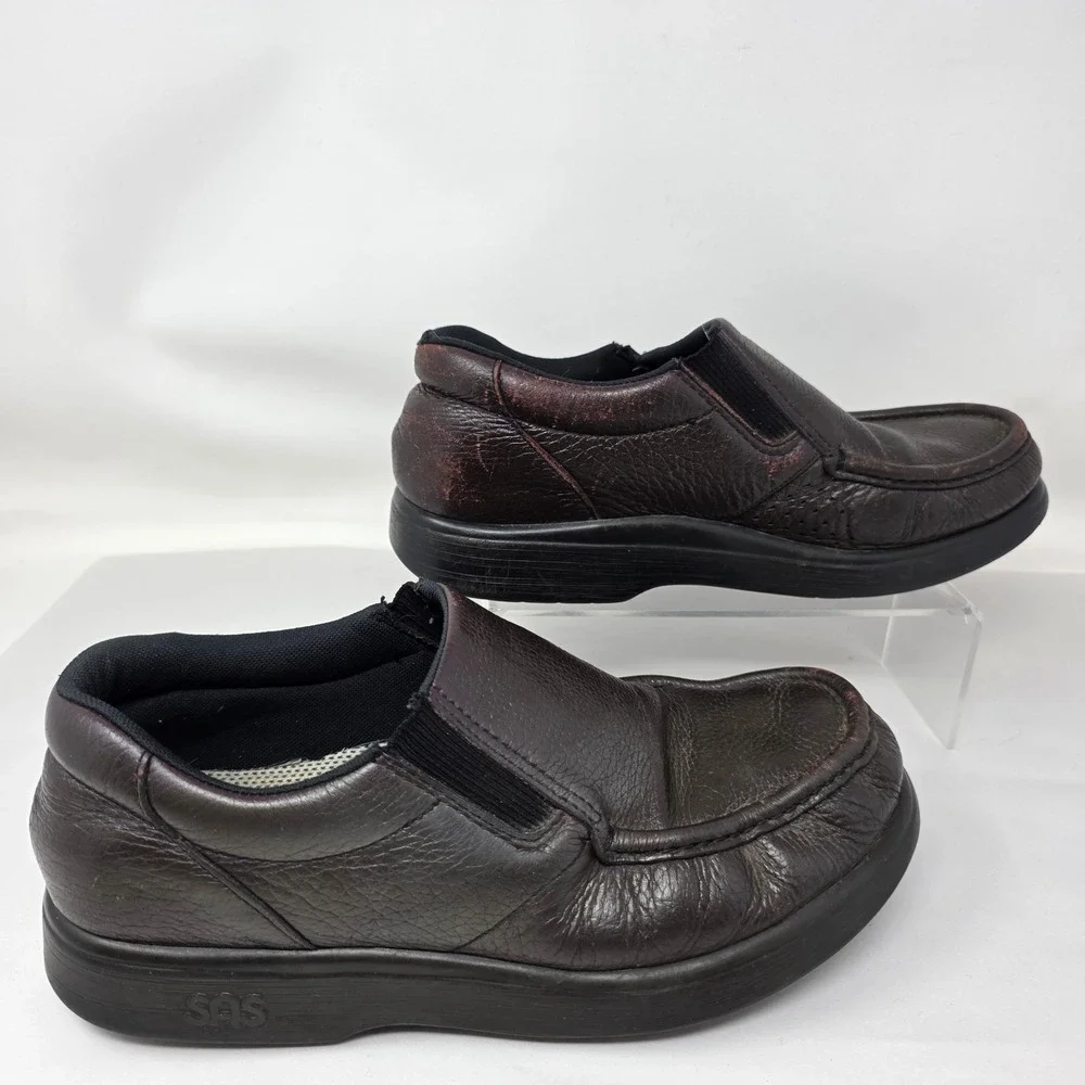 SAS Slip On Loafers Mens 9 M Soft Step Tripad Comfort Brown Leather Shoes Fair